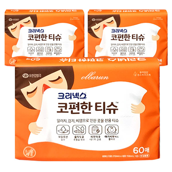 크리넥스 코편한티슈 60매, 3개 : 주식회사 올바른 -올핏