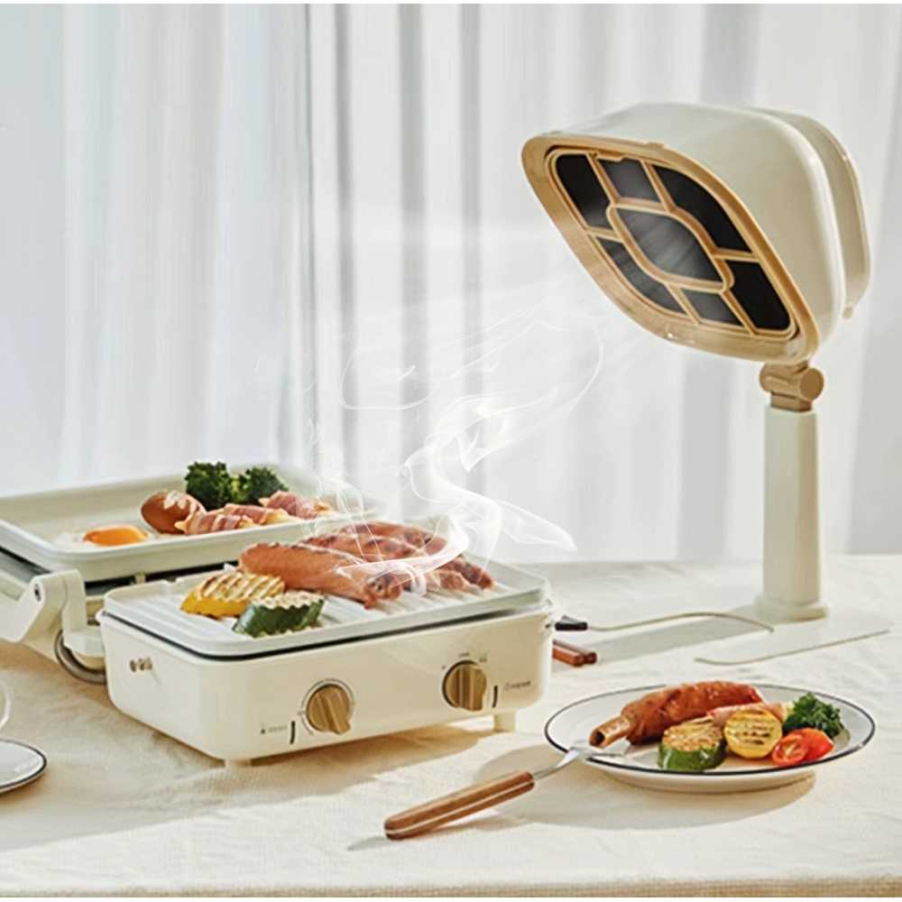 가정용 고기 환풍기 삼겹살 연기 흡입기 테이블 후드 1. 크림 화이트+필터 10개 : 미니에이치마켓