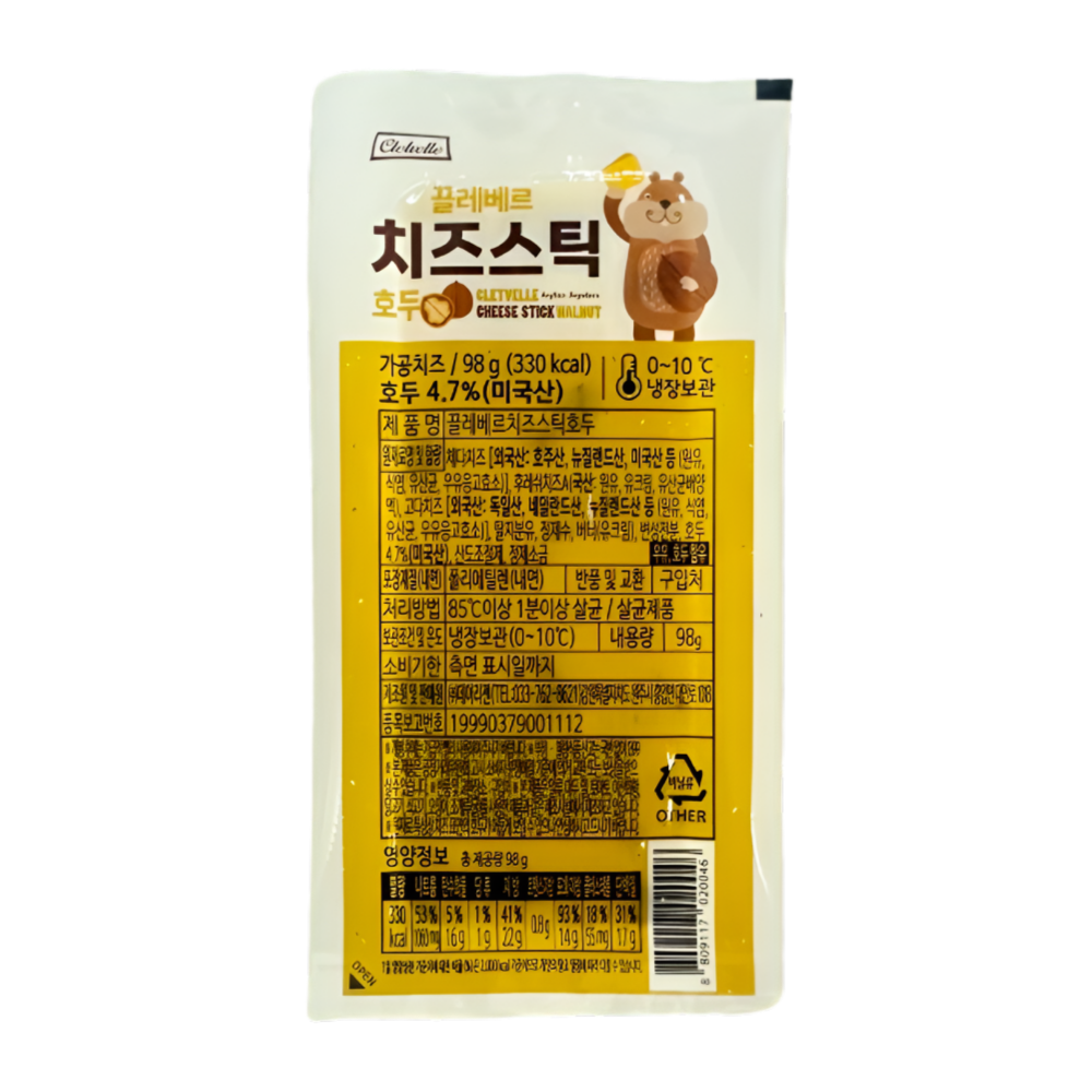 끌레베르 치즈스틱 (호두) 98g x 12개 : 씨엠푸드