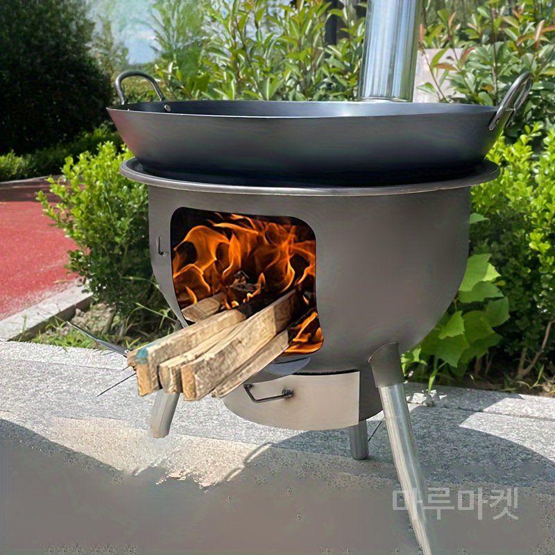 휴대용 나무 연소 화덕  통합 벨로우 무연 실외 난로 스토브 조리대가 있는 튼튼한 캠핑 화염 조절 서랍 : 마루마켓8989