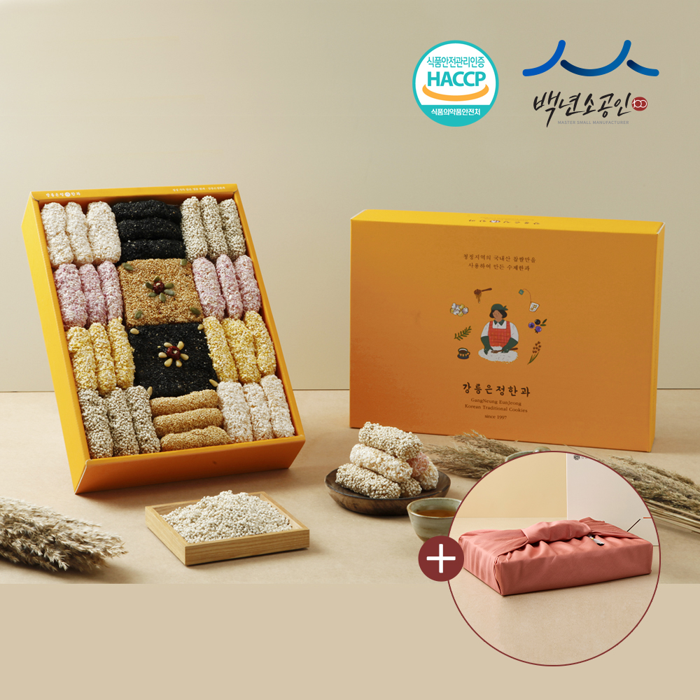 강릉은정한과 정성담은 3단 선물세트 보자기포장 전통유과 수제 답례품 명절 설날 추석선물 : 강릉은정한과