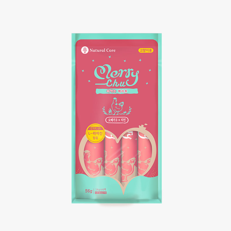 네츄럴코어 메리츄 고양이 츄르 짜먹는 간식 치킨+오메가3, 14g, 48개 : 펫플