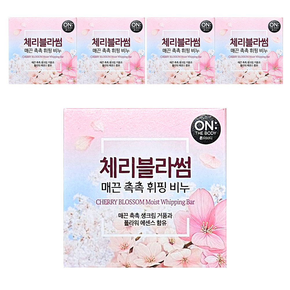 온더바디 촉촉 휘핑비누 목욕 세수비누 체리블라썸 90g, 5개 : SP유통