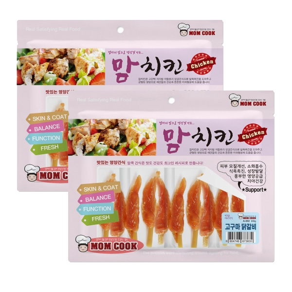 맘쿡 대용량 사사미 강아지 간식 맘치킨 고구마 닭갈비, 300g, 2개 : 위아펫