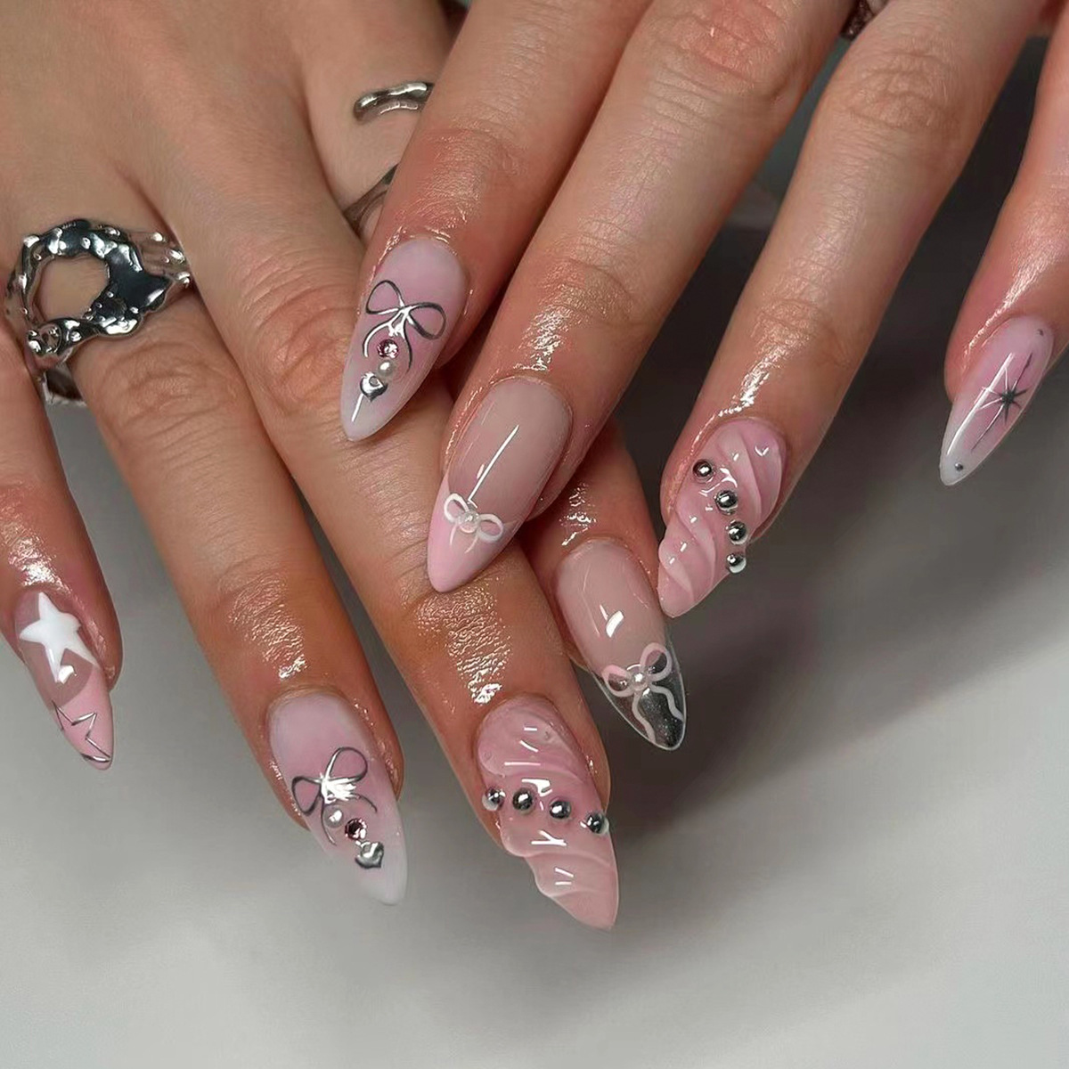 걸스코코 네일팁 인조손톱 y2k 하이틴 핑크 발레코어네일 붙이는 셀프네일 NAIL-N774 : 걸스코코