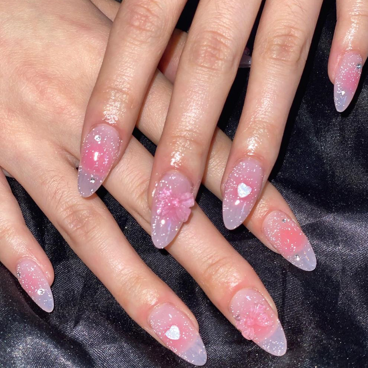 걸스코코 네일팁 인조손톱 러블리 핑크 글리터 하이틴네일 붙이는 셀프네일 NAIL-N782 : 걸스코코