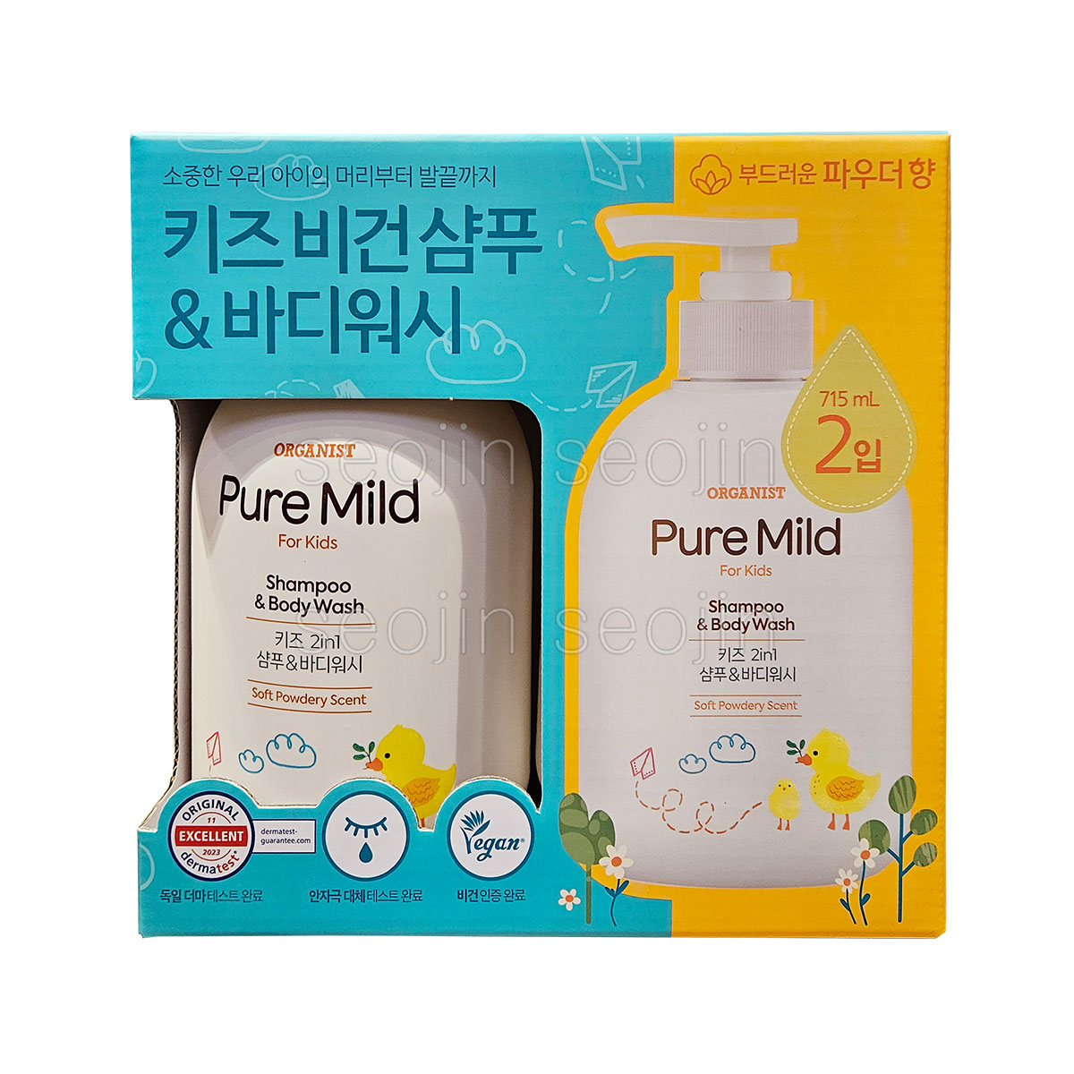 오가니스트 키즈 비건 샴푸 앤 바디워시 715ml 2개 코스트코 2in1 파우더향 : 서진이아빠