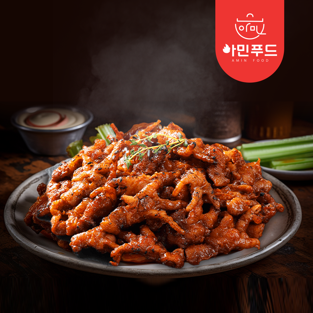 아민푸드 무뼈 불 야식 직화 튤립 국물 양념 편육 혼술 냉동 냉장 닭발 매운맛 250g : 주식회사아민