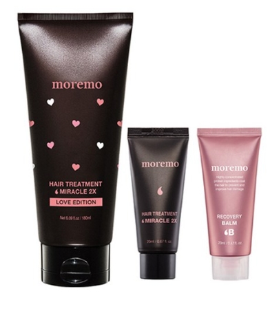 모레모 헤어 트리트먼트 미라클 2X 러브 에디션 180ml + 미라클 2X 헤어 트리트먼트 20ml + 리커버리 밤 B 20ml 세트 1세트 : 원라이브:쇼핑