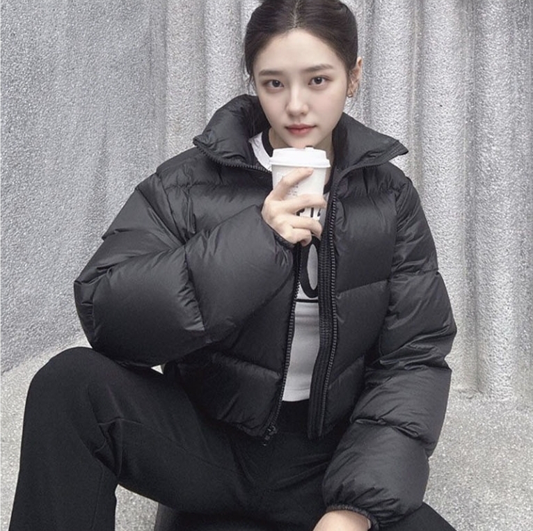 여자 크롭 패딩점퍼 루즈핏 숏패딩 하이넥 브라운 겨울코디 여성 방한 캐주얼 미니자켓 : 트렌드팝