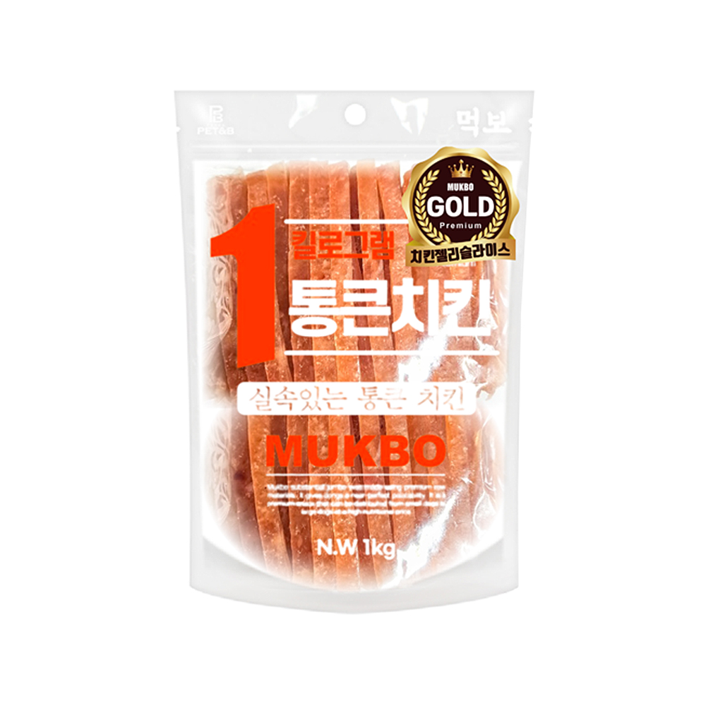 먹보 골드 강아지 대용량 육포 간식1kg 치킨 젤리 슬라이스, 1000g, 2개 : 루니펫
