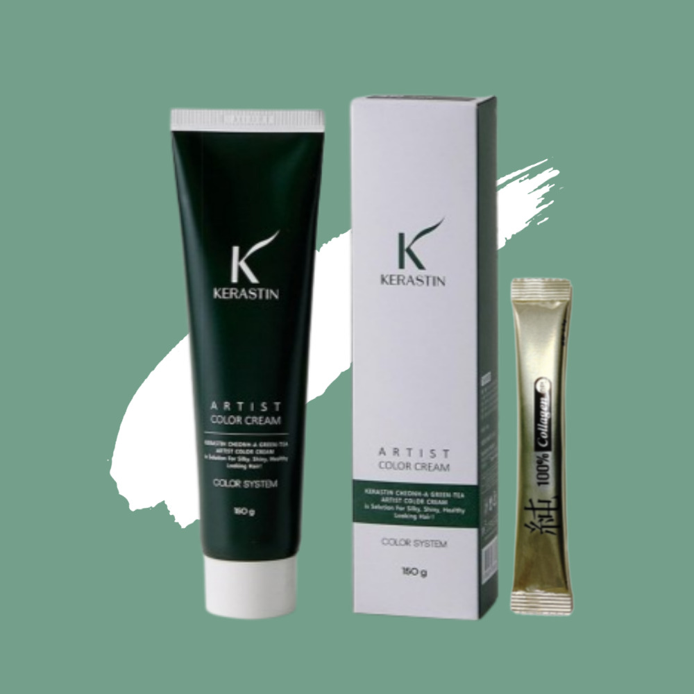 케라스틴 새치 셀프 흰머리 저자극 청아 녹차염색약150g+순 100% 콜라겐 : 헤어코스