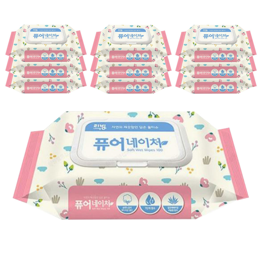 리빙 퓨어 네이처 물티슈 캡형 100매x10팩 : 바르고바른샵