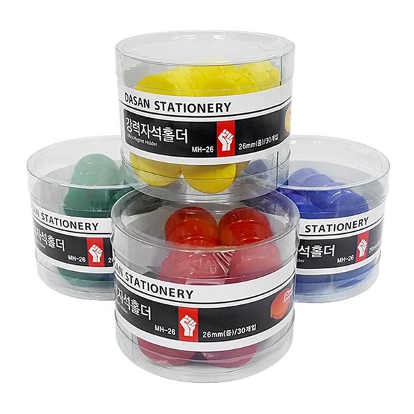 강력 자석 원형자석 둥근 컬러 자석 지름 26mm 1통 30개 빨강 노랑 초록 파랑 : 돌고래문구