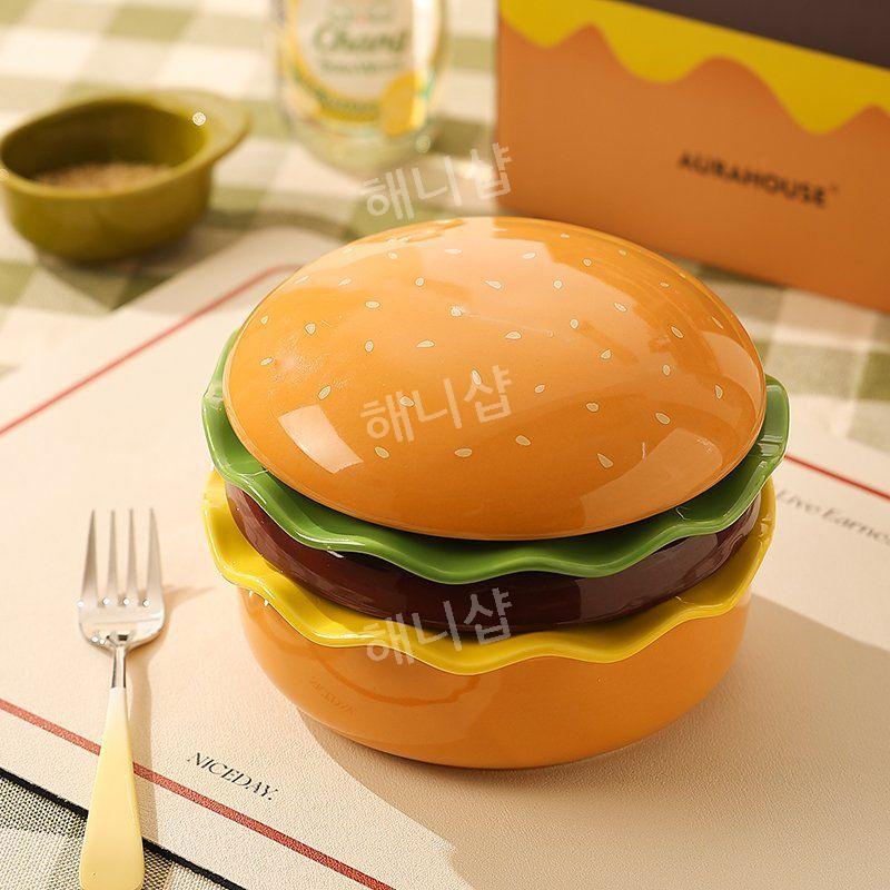 5종 세트 햄버거 그릇 접시 도자기 선물포장 센스있는 집들이 선물 귀여운 식기세트 : haenishop