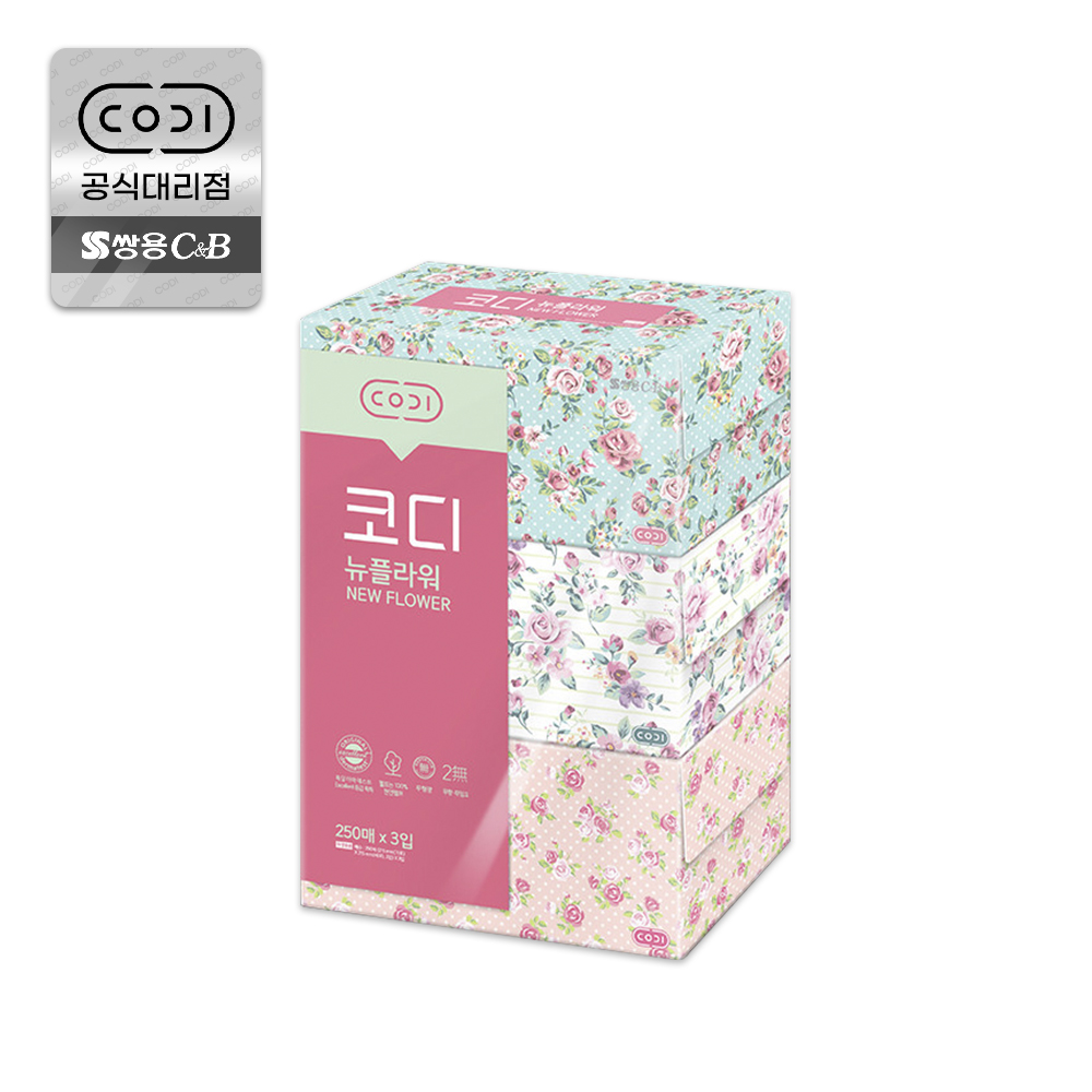 코디 뉴플라워 각티슈 250매 24개 : 주식회사 서브텍정우