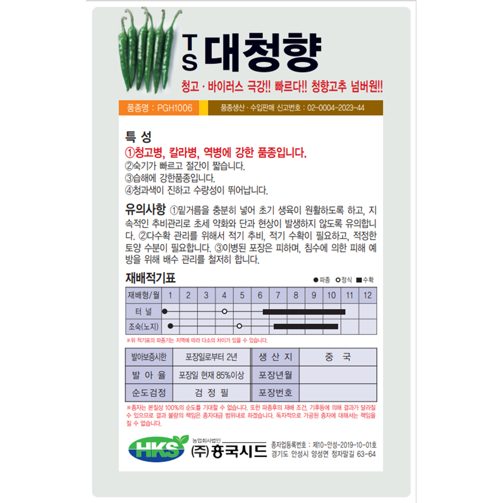 [모종심는아빠] 청향고추 넘버원 TS대청향 고추종자 1200립 : 모종심는아빠