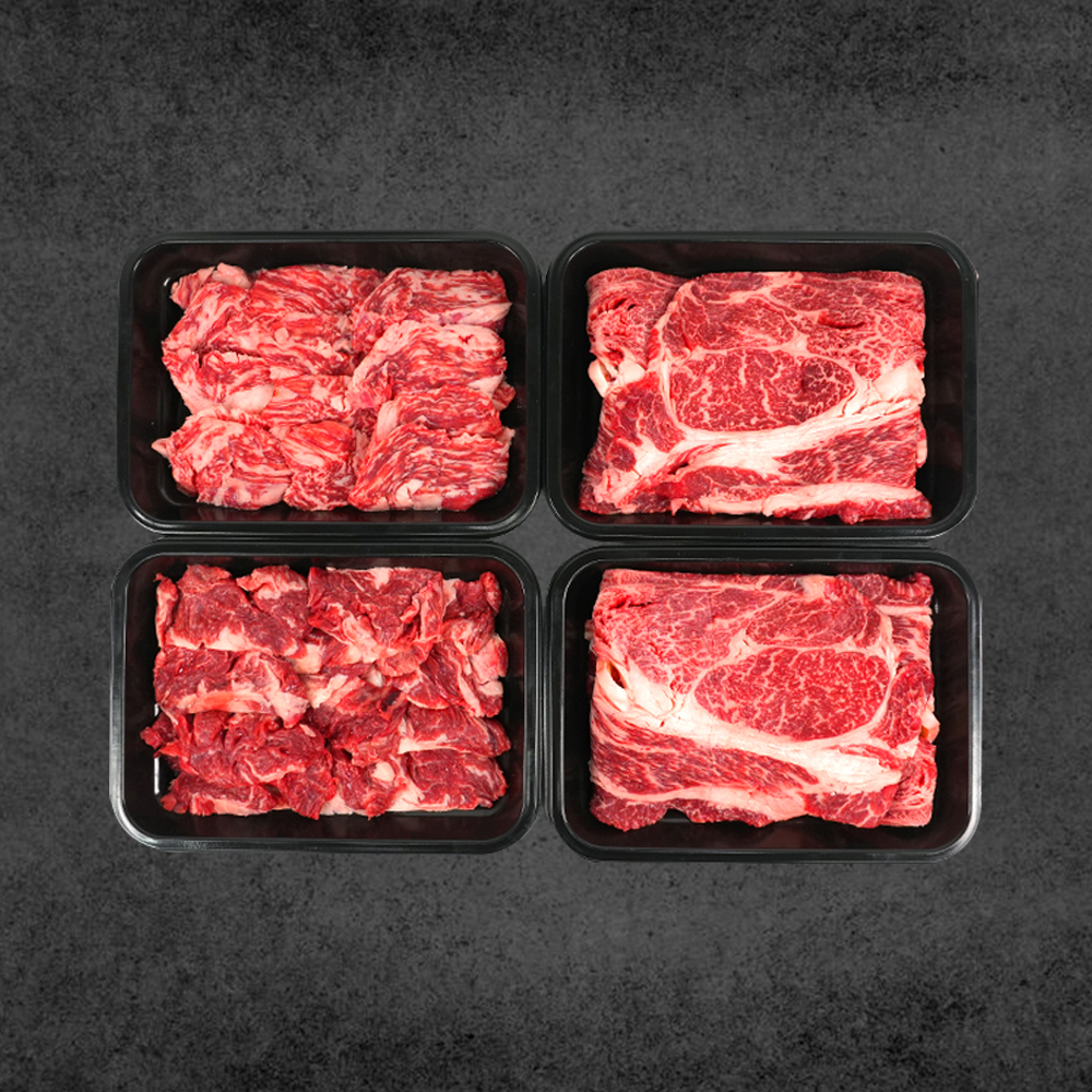 부산 투뿔 한우선물세트B 고기생각 1.2-1.6kg 꽃등심 갈비살 제비추리 : 고기생각