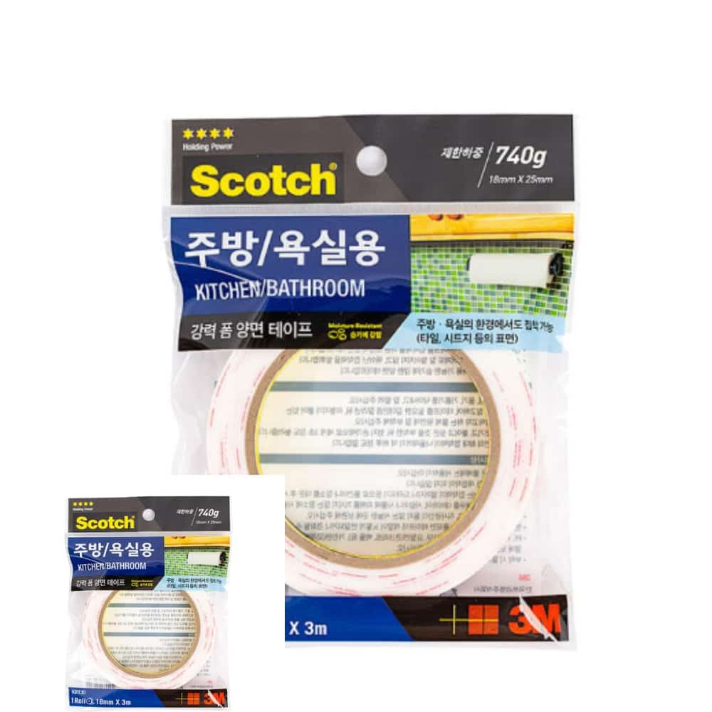 스카치 강력 폼 양면테이프 주방욕실용 18mm x 3m 양면테입 폼테잎 양면테잎 : 지해유통