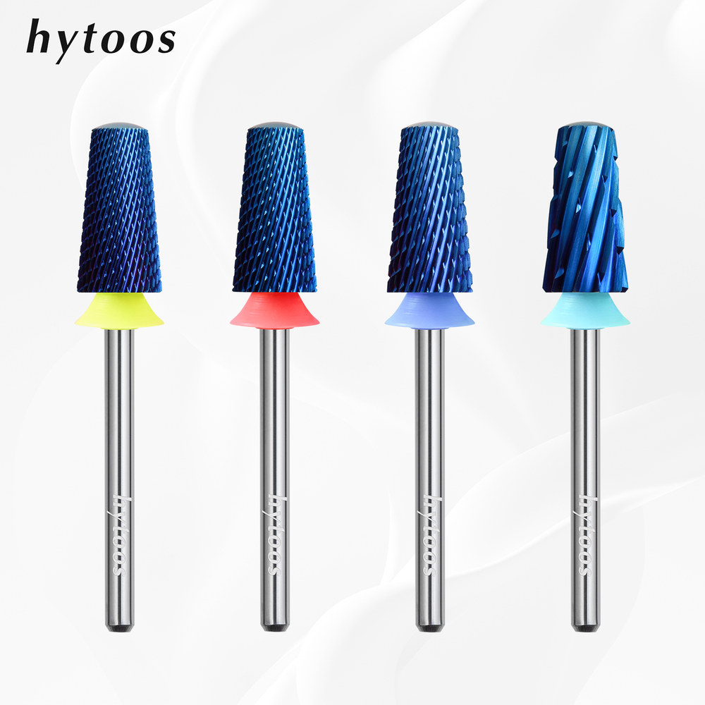 HYTOOS 블루 나노 안전 테이퍼 네일 드릴비트 드릴날 3/32 상단 배럴 카바이드 비트 전기 드릴 파일 아크릴 젤 제거 4X Coarse-4XC : 도로시나