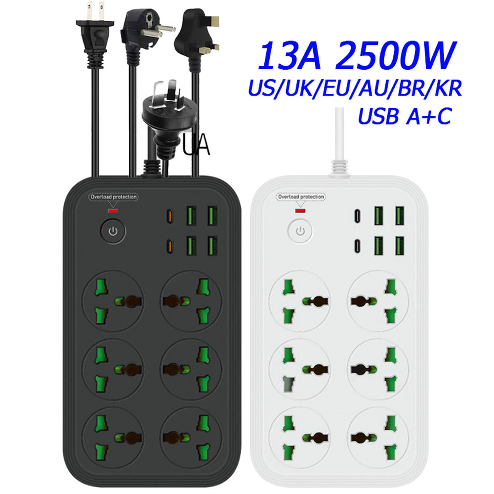 익스텐션 케이블이 있는 범용 멀티 소켓 콘센트 USB 2500W KR EU US UK AU 플러그 전기 과부하 보호 13A A07BLACK AUPLUG : 직구클로젯2