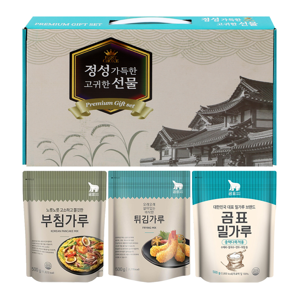 곰표 정성 가득한 고귀한 선물 4종[부침가루+밀가루+콩기름+위생장갑] : 하람커머스