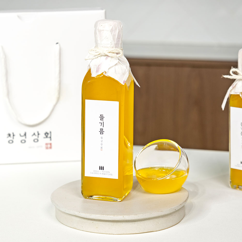 [국산 들기름 300ml] 100% 통들깨 저온압착 방앗간 생들기름 결혼 답례품 선물세트 : 깡통시장 창녕상회