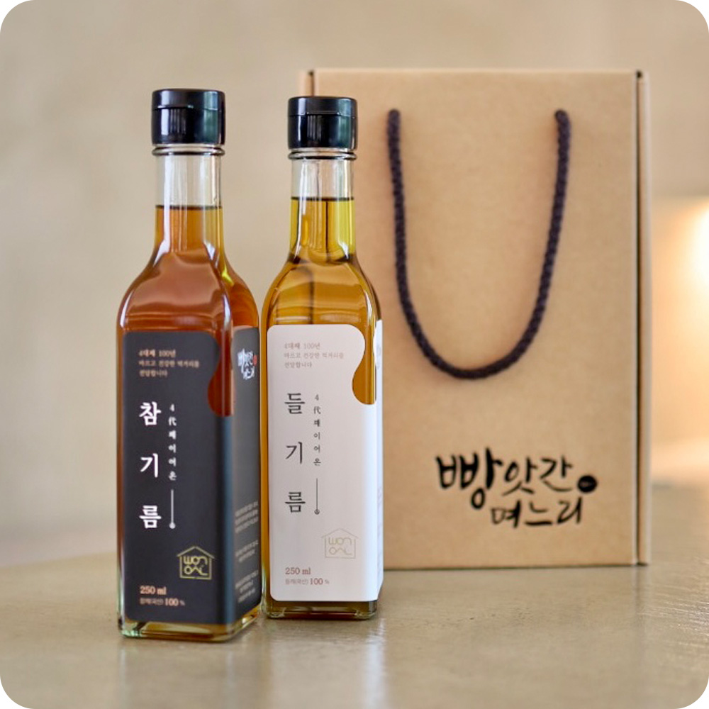 빵앗간며느리 국산 고소한 방앗간 참기름 들기름 250mL 설명절 선물 2종세트 : 100년 방앗간