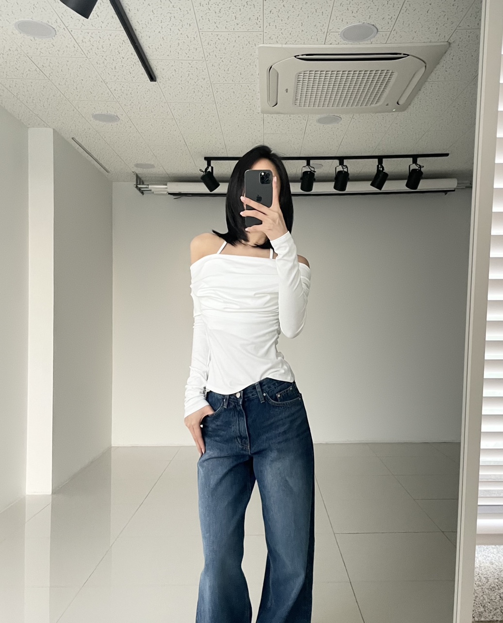 레이어리 홀터 셔링 티셔츠 (화이트) : 한수와