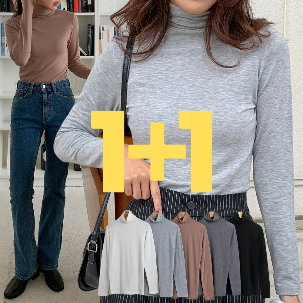 1+1 [국내제작] 77까지 기모 긴팔폴라 터틀넥 스판폴라 5컬러 : 52M