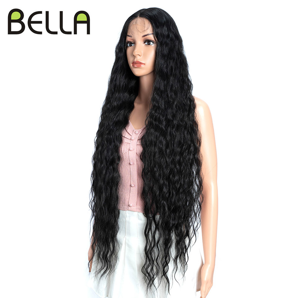 Bella 합성 HD 부분 레이스 가발 딥 웨이브 옴브레 금발 다크 브라운 합성 가발 코스프레 내열성 섬유 헤어 40 인치 긴 가발 : 8난쟁이