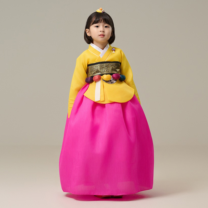 국내제작 여아 아동한복 (백일-10세) 돌복 유아 키즈 한복 명절 설빔 - 256 라운 노랑당의+진분홍 : 에스큐에스샵
