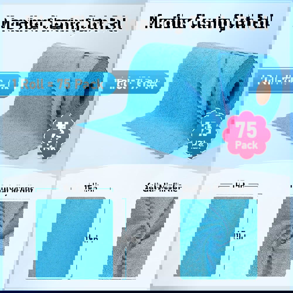 호머하임 천 롤 75팩 찢어진 극세사 재사 세탁 상점 타월 보풀 없 다 도 청소 헝겊 자동차 주방 차고 바 11.5 x11.5 Blue 75 : 시구왕가