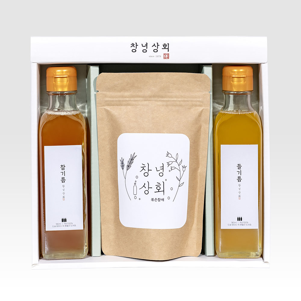 [국산 참기름 들기름 180ml 선물세트] 저온압착 방앗간 참기름 명절 결혼 돌잔치 답례품 : 깡통시장 창녕상회
