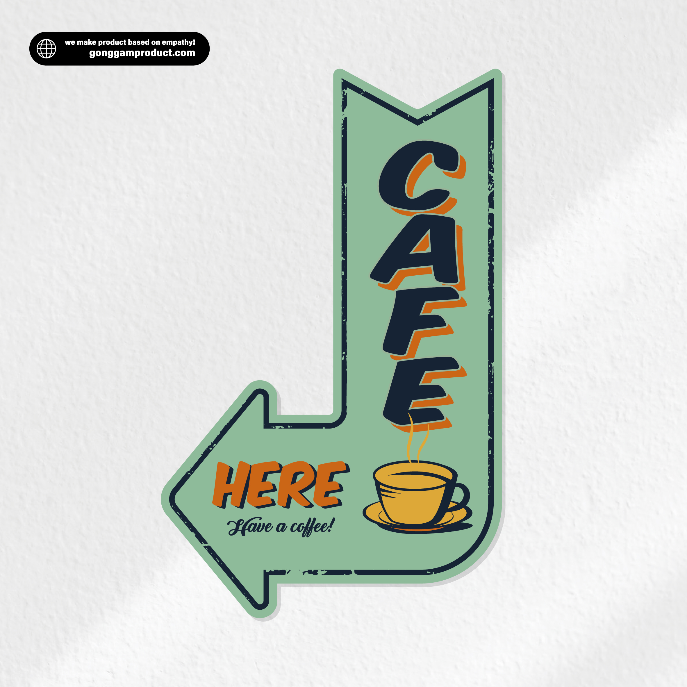 CAFE 레트로 간판 커피 표시 빈티지 문패 디자인 소품 팻말 매장 인테리어 LEFT방향 : 공감프로덕트