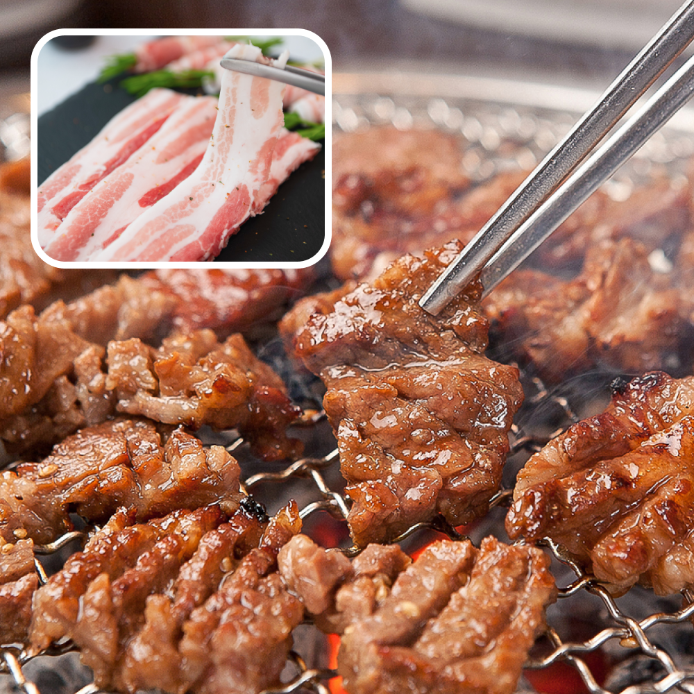 한돈 뼈없는 양념갈비 600g+냉동 대패삼겹살 400g : 육육마켓 66Market