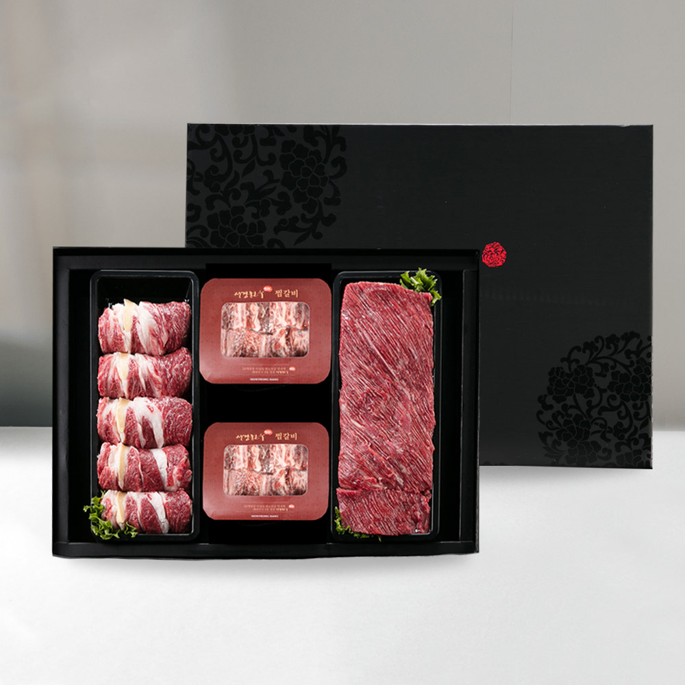 서경한우 VIP2호 선물세트 모듬 투쁠 등심1.2kg 찜갈비 800g 2팩 양지 1.2kg : 서경한우암소