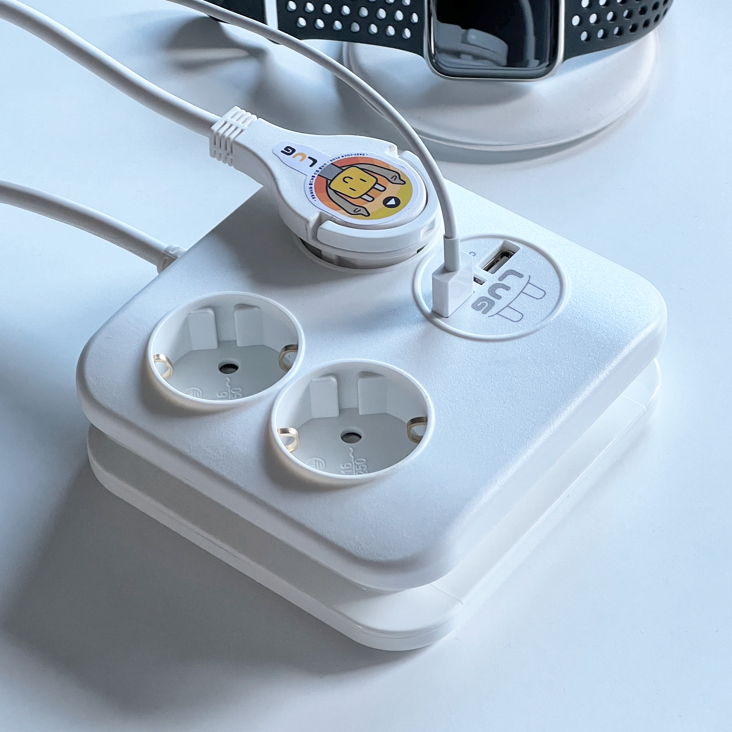 러그박스 납작 머리 멀티탭 플러그 USB 디자인 납작한 멀티 콘센트 사각 1.4m 화이트 : 파파몬