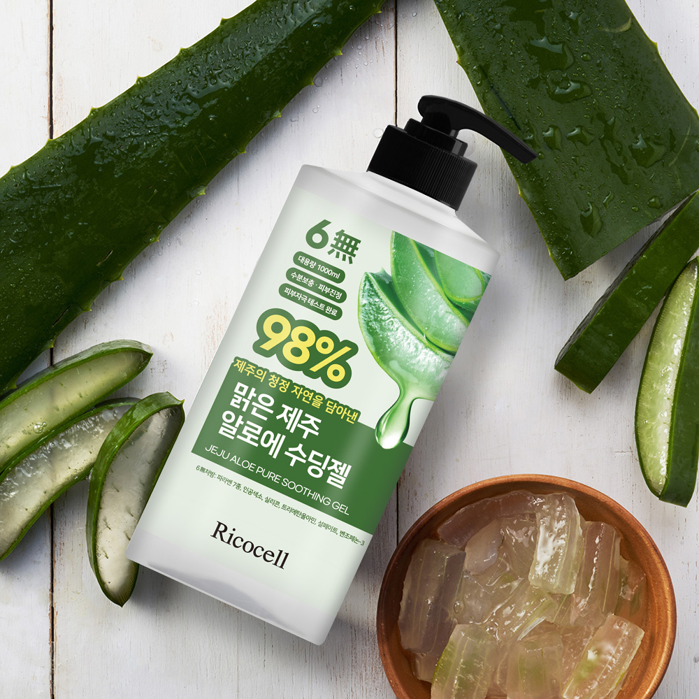 리코셀 저자극 맑은 제주 알로에 98% 수딩젤 진정+수분 케어 1000ml, 1개 : 리코셀 RICOCELL