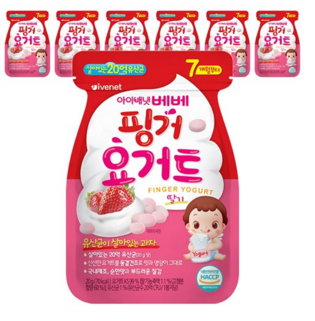 두 돌 간식 베베 핑거 요거트 딸기 20g 8개 : 부촌마트