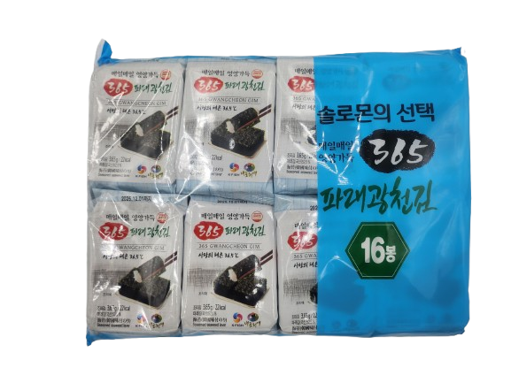 365 파래광천김 도시락 조미 김 재래 김 (3.65g X 16봉) : 건어물 천지
