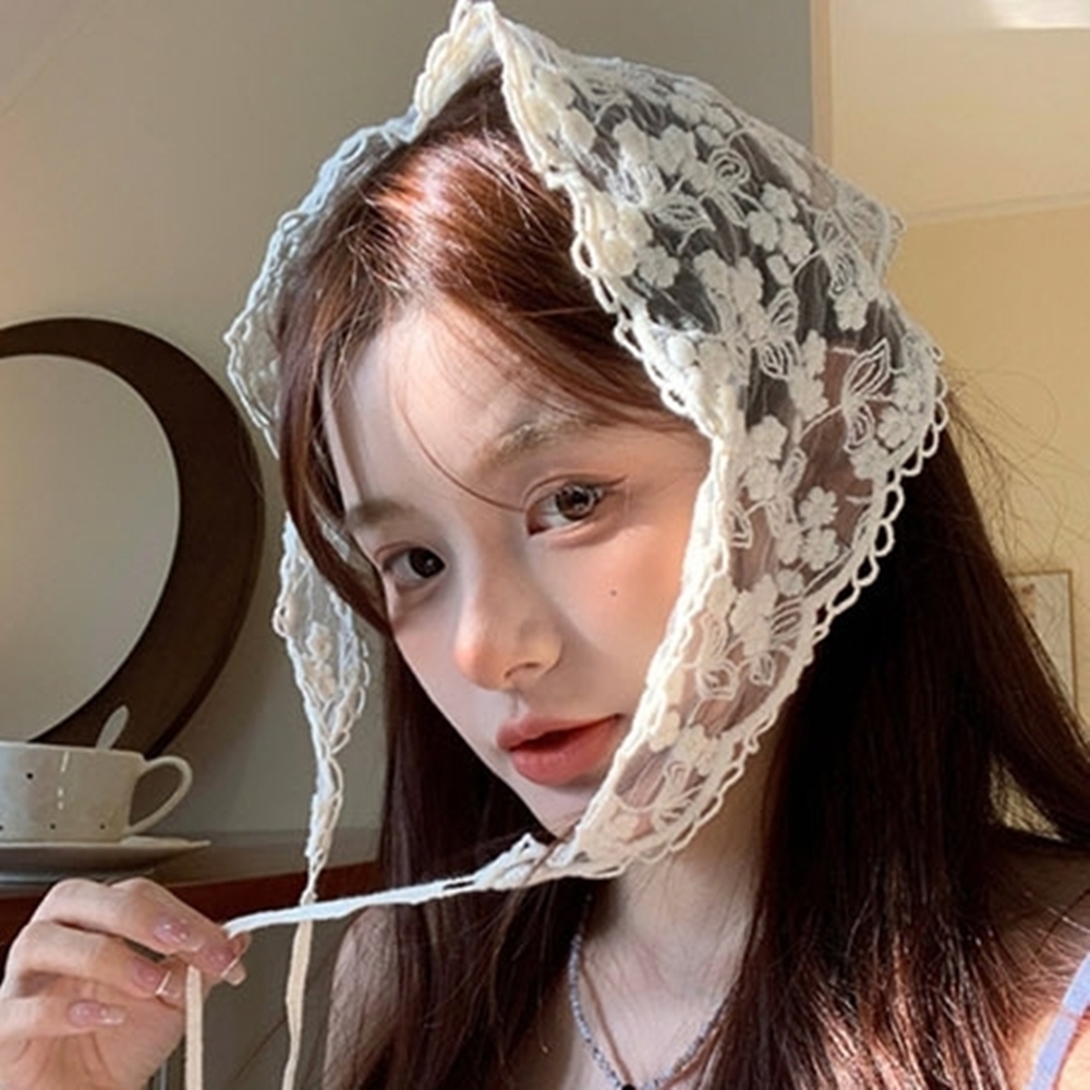 삼각두건 레이스두건 머리에쓰는 머리 스카프 꽃무늬 헤어 : 더블우몰