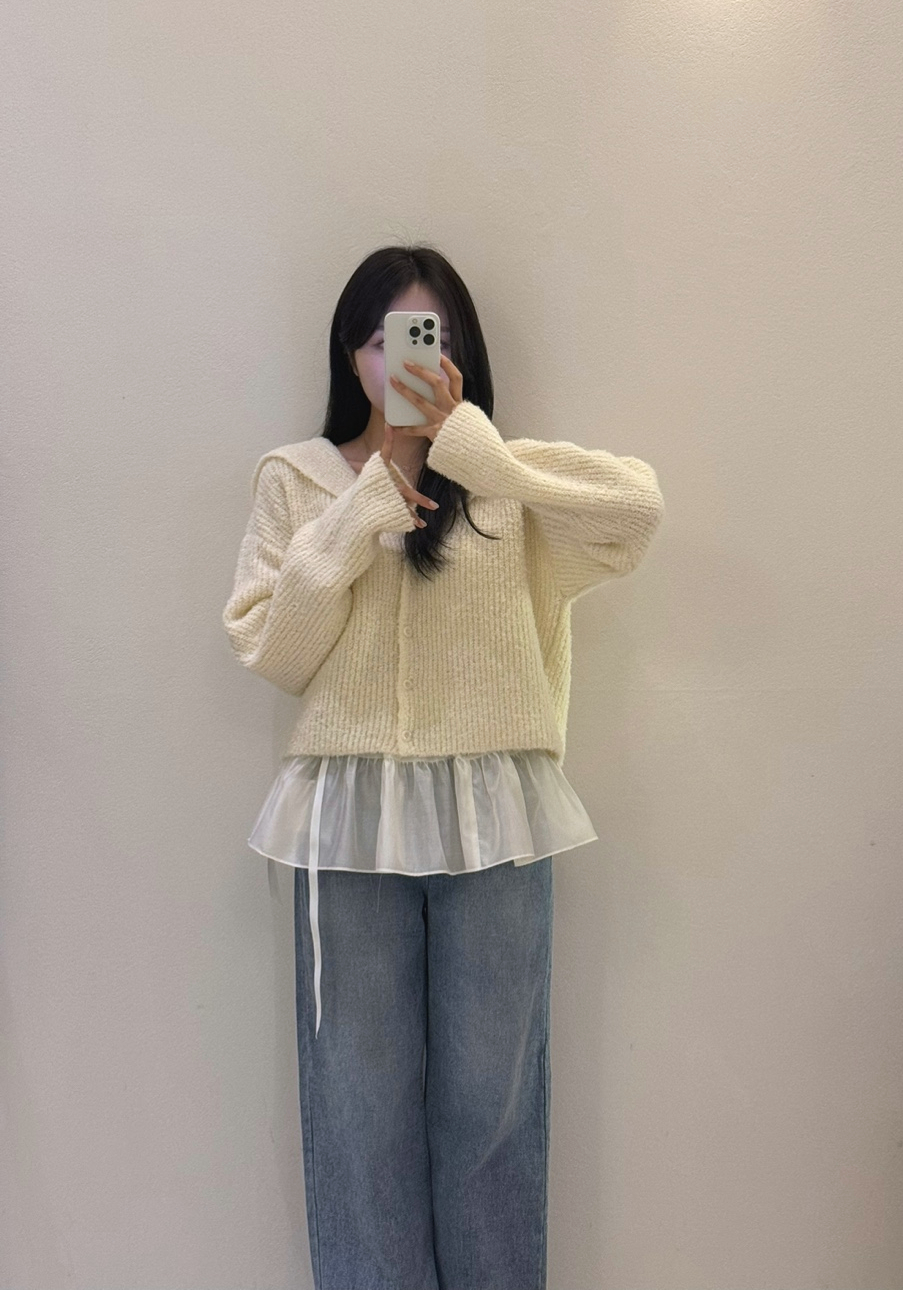 세일러가디건 여성니트 루즈핏가디건 : 비웜