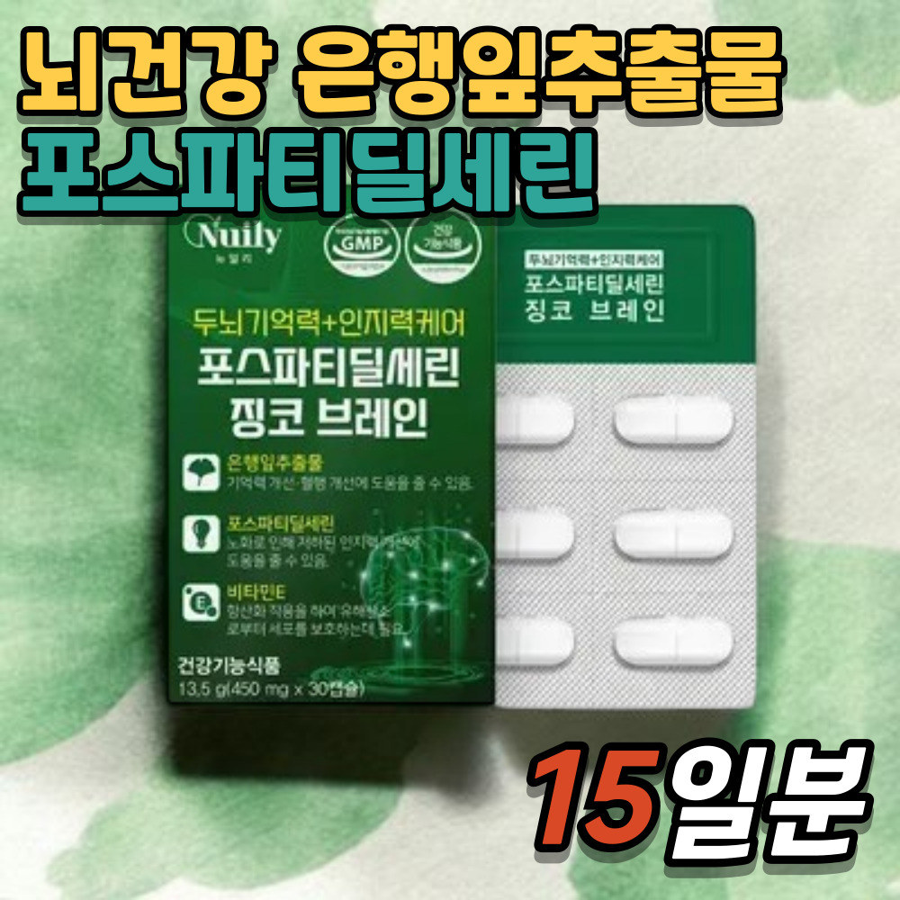 두뇌기억력 인지력케어 포스파티딜세린 징코 브레인 30캡슐X1개 은행잎추출물 비타민E : 웰부스터