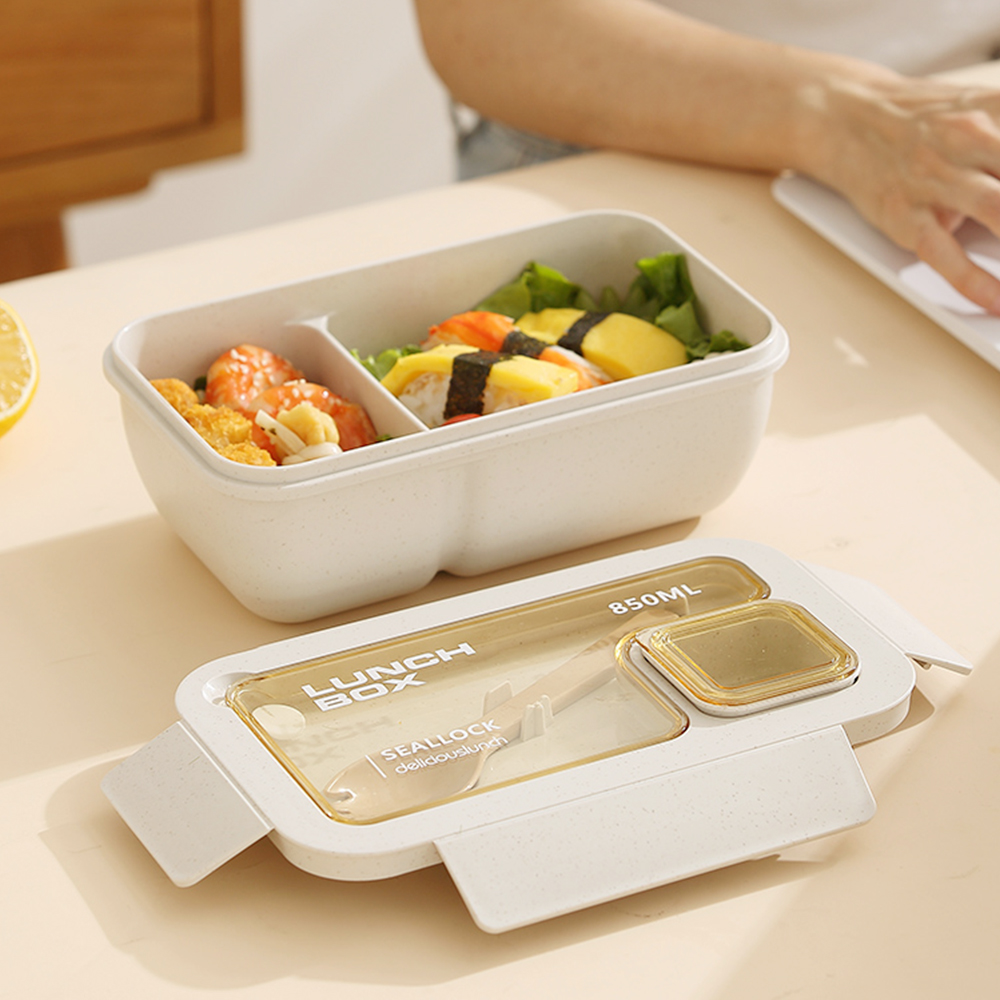 온다온 직장인 직사각 밀짚도시락 850ml 전자레인지 런치박스 샐러드통 밀프랩 도시락통 : 온다온 몰