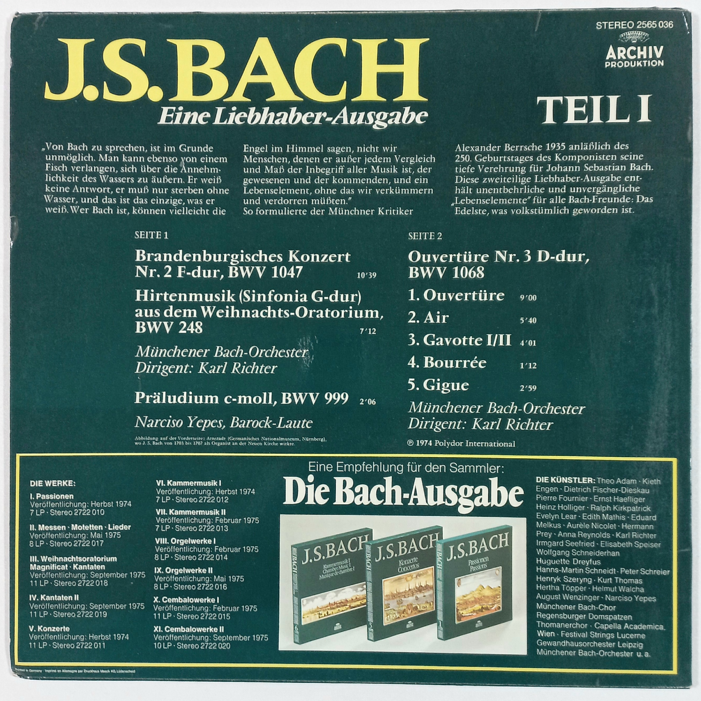 [ LP ] J.S. Bach - Eine Liebhaber-Ausgabe Teil I / G선상의 아리아 / 1974 Germany : MegaFlow