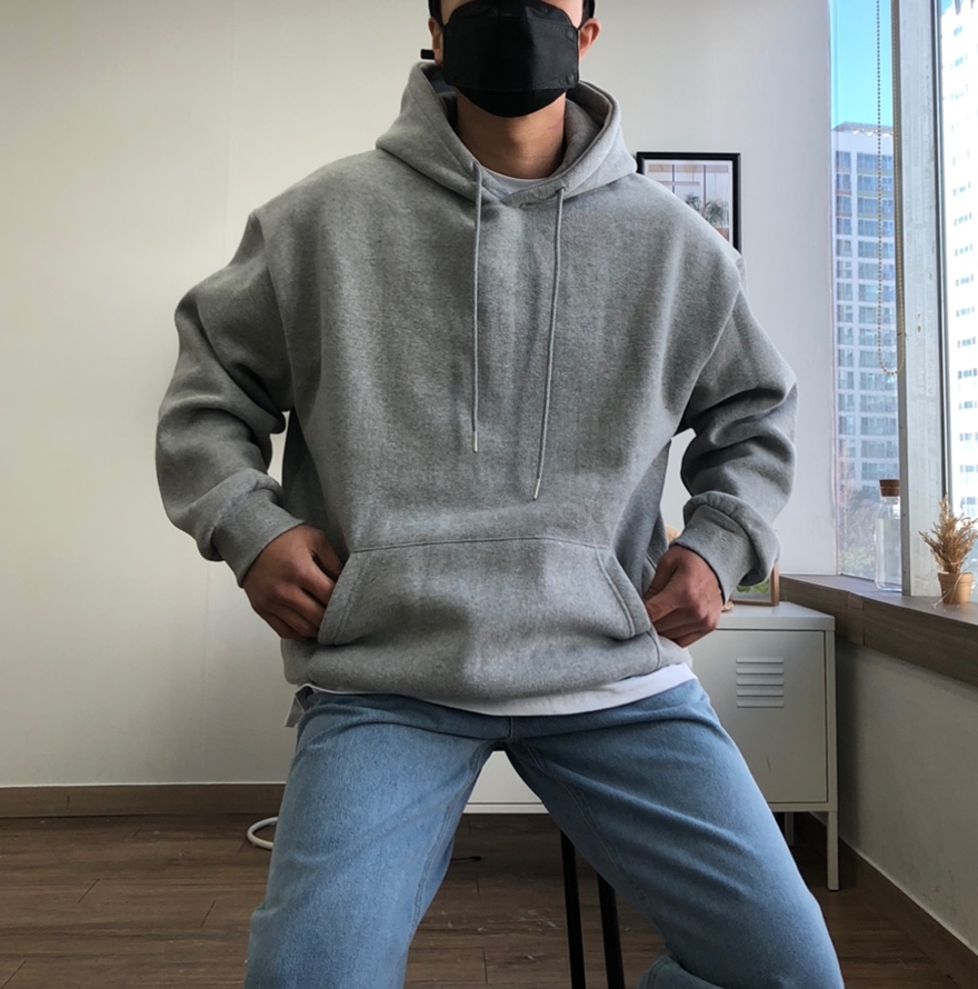 양기모 스탠다드 무지 박스 오버핏 후드티 : 고노미맨즈