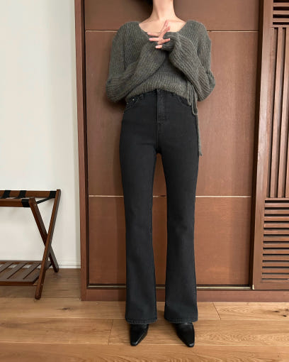 헤이빌리 기모 흑청 부츠컷데님 팬츠 : 코코먼트
