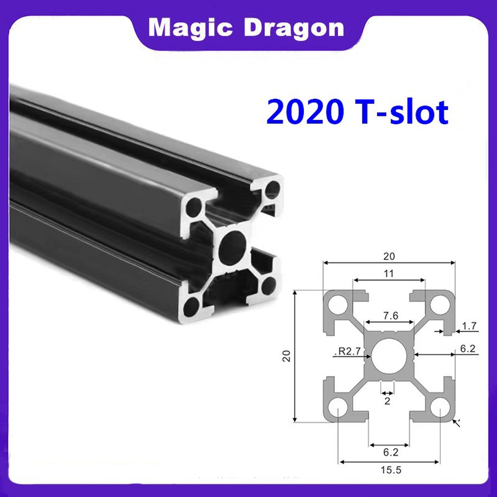 성형 1000MM 슬롯 알루미늄 CNC 프로파일 프레임 타각기 블랙 100 내구성 압출 2PCS 2020T Slot 100mm : SS-company