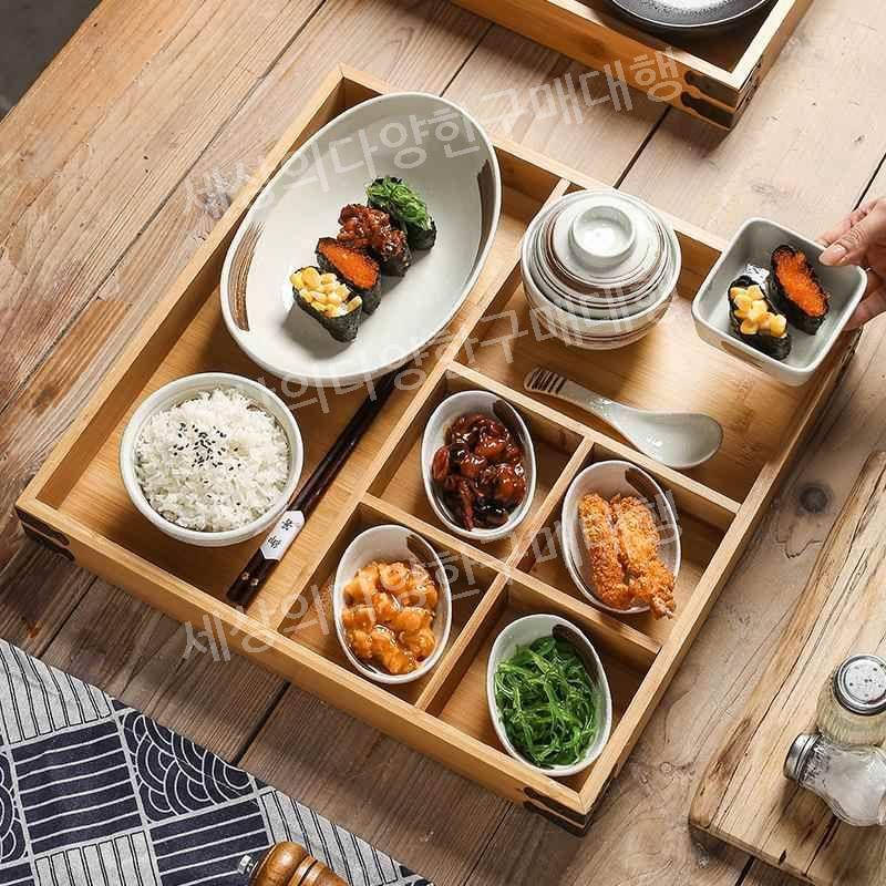 1인 아침식사 혼밥 식기 일본 일식 인트레이 세트 식당 그릇 반상 A.차그림10개세트 : 세상의다양한구매대행아홉번째